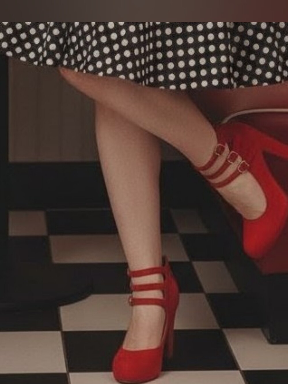 Aldo Red Triple-Strap Mary Jane Heels